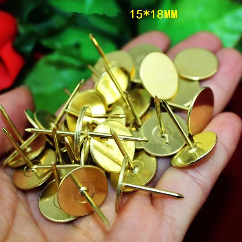 

Wholesale Antique Flat Head Nails Decorative Tacks Stud Wooden Box Case Furniture Nails Pushpin,Yellow Pins,15*18mm,1000Pcs