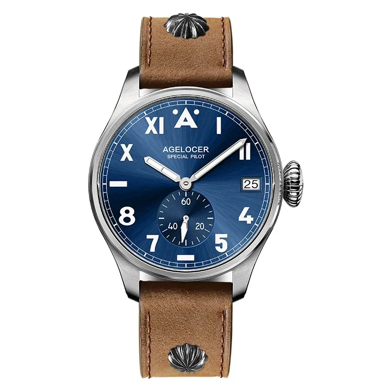Швейцарские Agelocer Тритий газ светящиеся часы Бизнес Мужские часы Роскошные простые мужские часы мужские 316L сталь Ретро военные часы - Цвет: 3102A2
