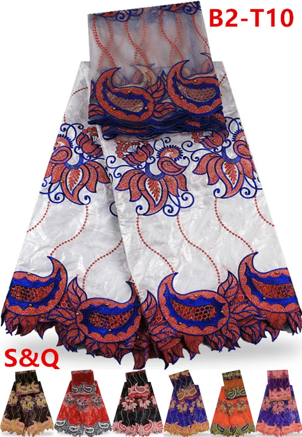 

2017popular 5yards african bazin riche getzner fabric+2meter net lace scarf with embroidered lace for wedding party dress B2-T10
