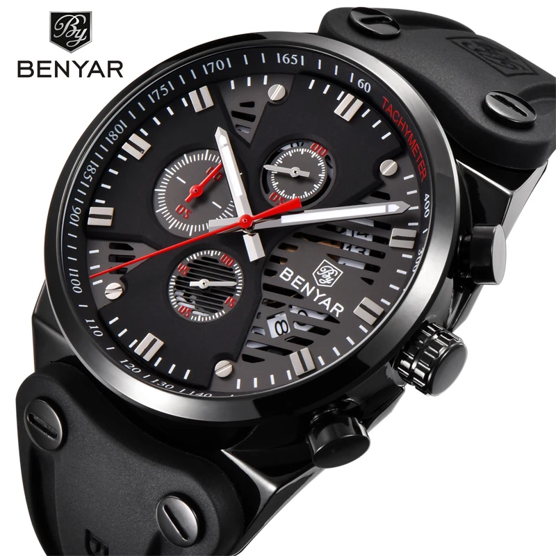 

BENYAR Top Brand Luxury Men Watch Men Watches Male Clock Casual Quartz Wristwatch Leather Military Waterproof Clocks Sport Clock