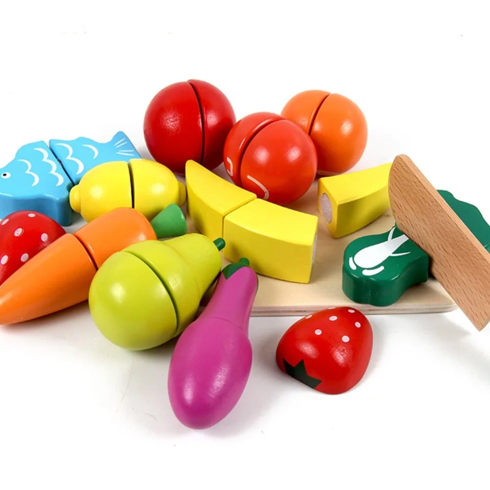 Разделочная Еда деревянный игровой набор игрушек ролевые продукты с ножом фрукты овощи рыба и разделочная доска 13 шт