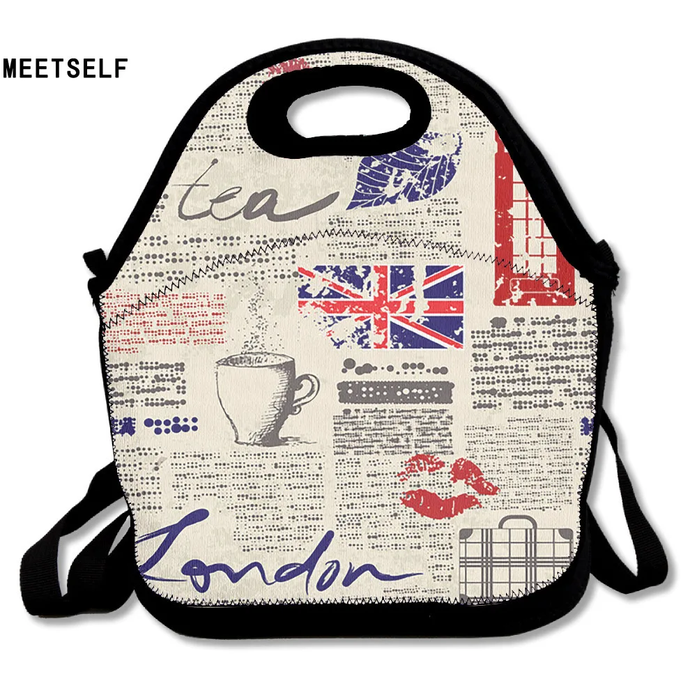 MEETSELF 3D Print UK Newspapers Lunch Bags Insulated Waterproof Food Bag Girl Packages Womens Kids Babys Boys Handbags boys-lunch-bag