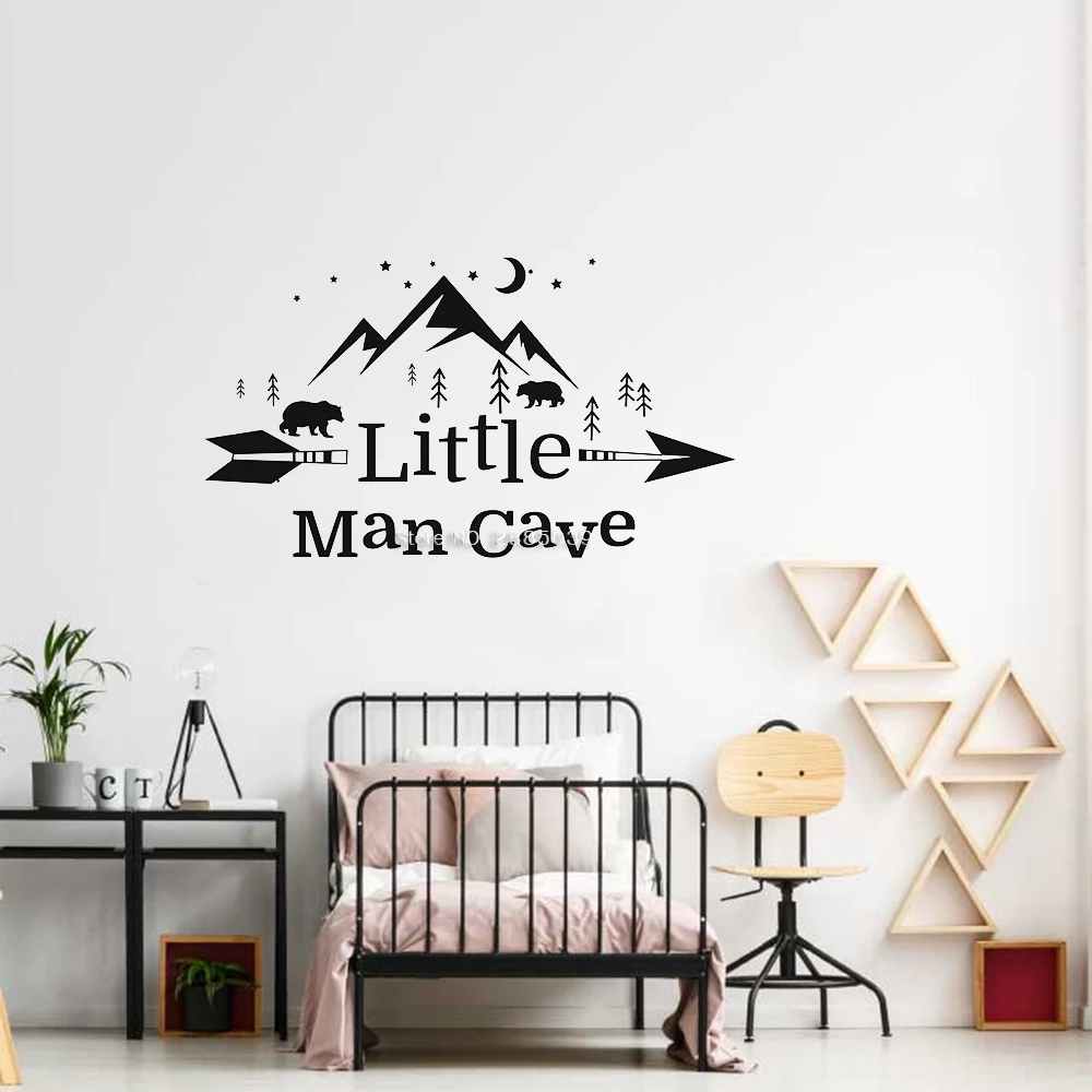 

Little Man Cave Wall Sticker For Baby Kids Room Woodland Decor Art Nursery DIY Self-sticking Wall Decals Home Decoration LC1321