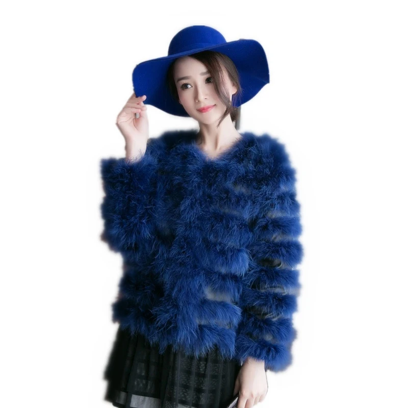 

2018 New Women Real Ostrich Feather Fur Coats Mesh Hem Patchwork Fur Coat Genuine Natural Ostrich Fur Jackets S-XL W1303