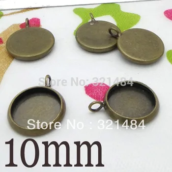 

Hotsale 1000pcs Antique bronze/brass Vertical hole Bracelet Charm Pendant Base Blank 10mm Cap Cabochon Setting