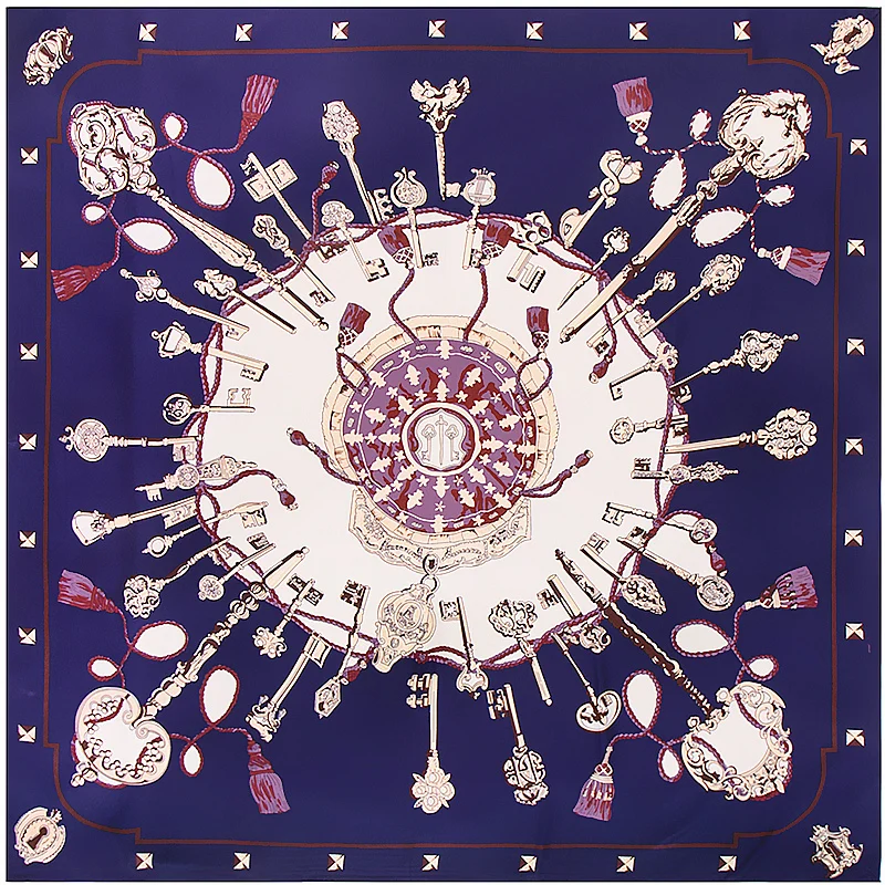 

POBING 100% Silk Scarf Women Chain Print Silk Foulard Square Scarves Luxury Brand Lady Bandana Large Wraps Female Head Hijabs