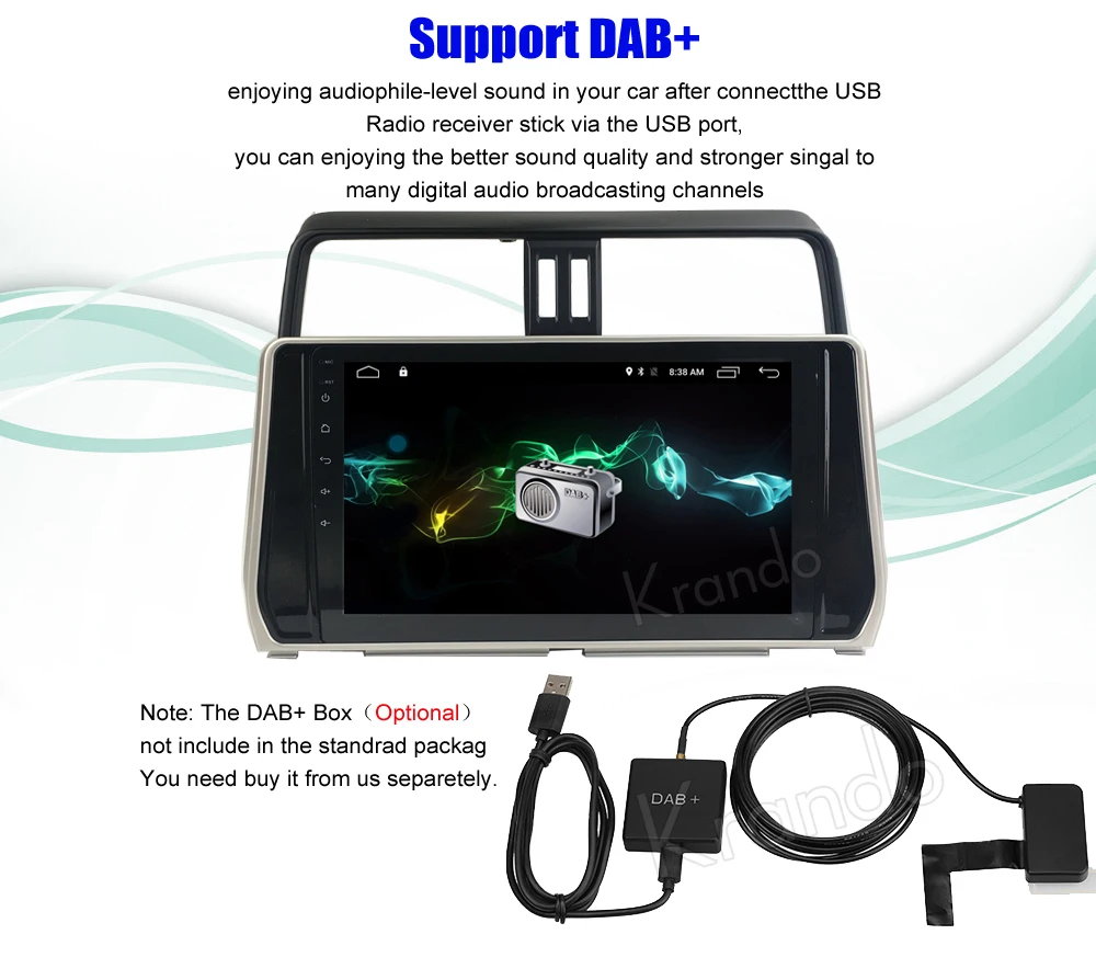 krando android car radio audio player for toyota prado 2018 multimedia navigation system (8)