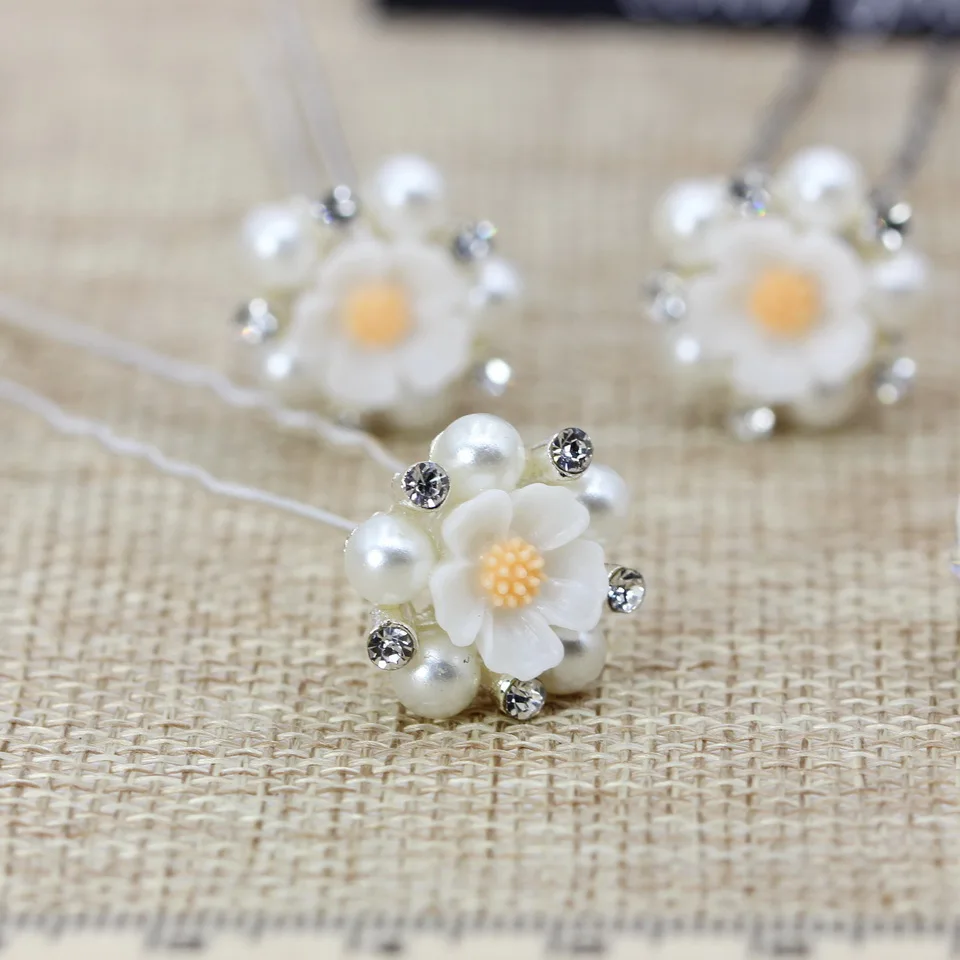 

isnice hair accessories Bridal WeddingSimulated Pearl Flower Hair Pins Handmade Headpiece Brides Bridal Hair Jewelry