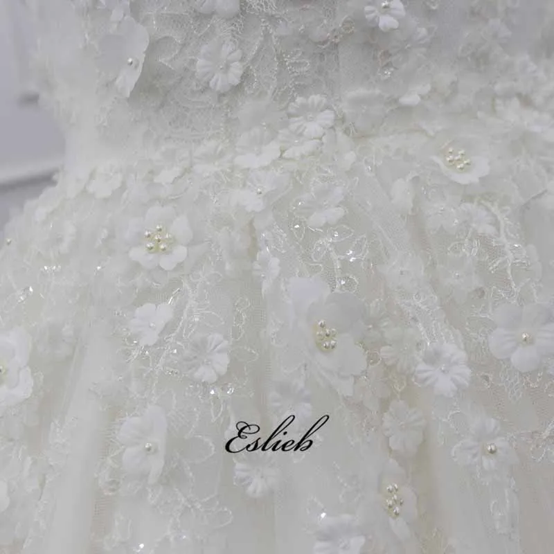 Eslieb высокого класса на заказ Линия 3d цветок кружева свадебное платье es спагетти свадебное платье с завязками 2019 Vestido de Noiva