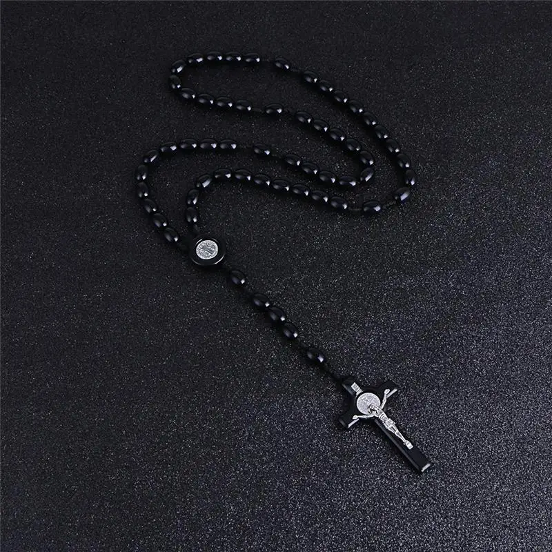 Komi Rosary Beads JESUS Coin Cross Pendant Necklace for Women Girls Catholic Religious Jewelry Holy Rosaries Necklaces R-026