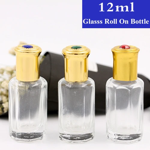 

10/20/50pcs 12ml Empty Octagonal Transparent Glass roll on bottles & glass roller ball for Perfume/Essential Oil free shipping