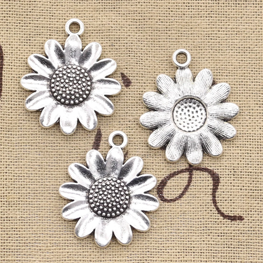 

8pcs Charms Sunflower Flower 30x26mm Antique Bronze Silver Color Pendants Making DIY Handmade Tibetan Bronze Jewelry