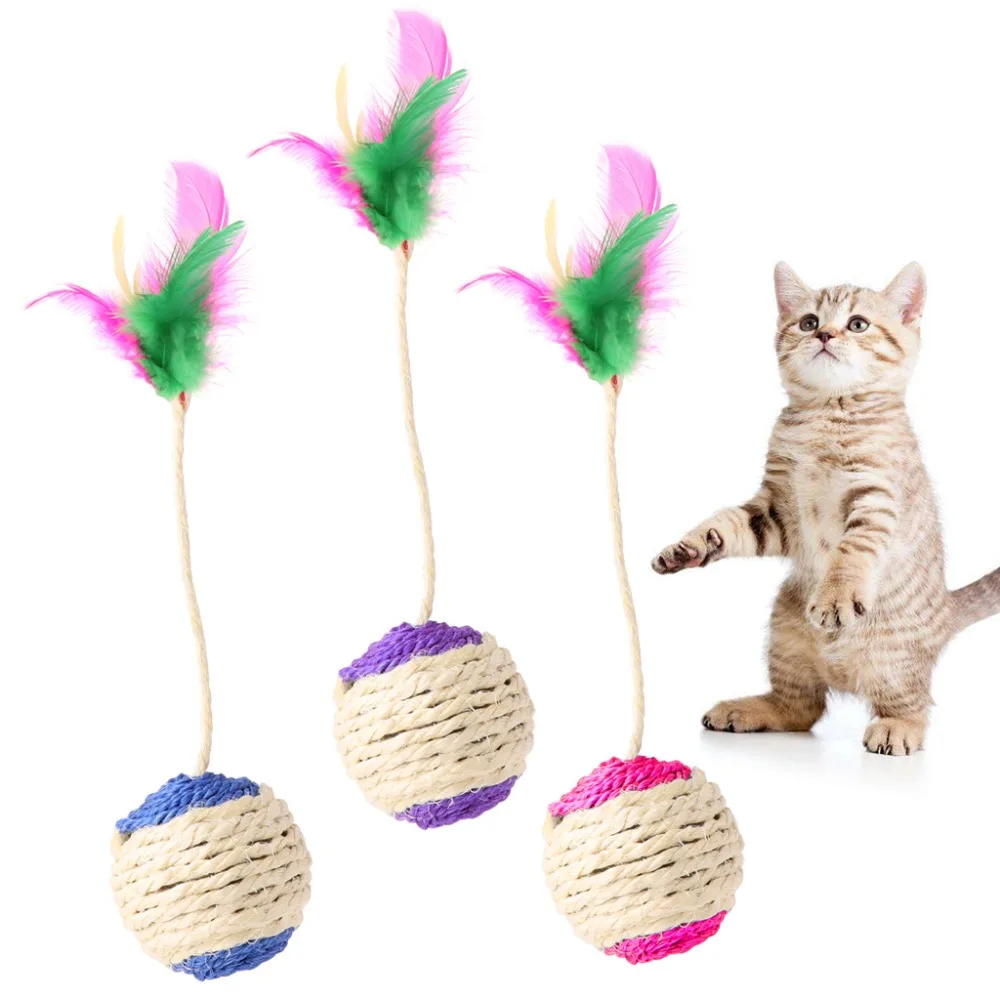 1Pc Pet Cat Kitten Toy Rolling Sisal Scratching Ball Tumbler
