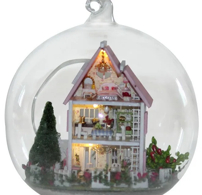 3pcs Luxury Villas miniature dollhouse glass DIY mini home glass ball