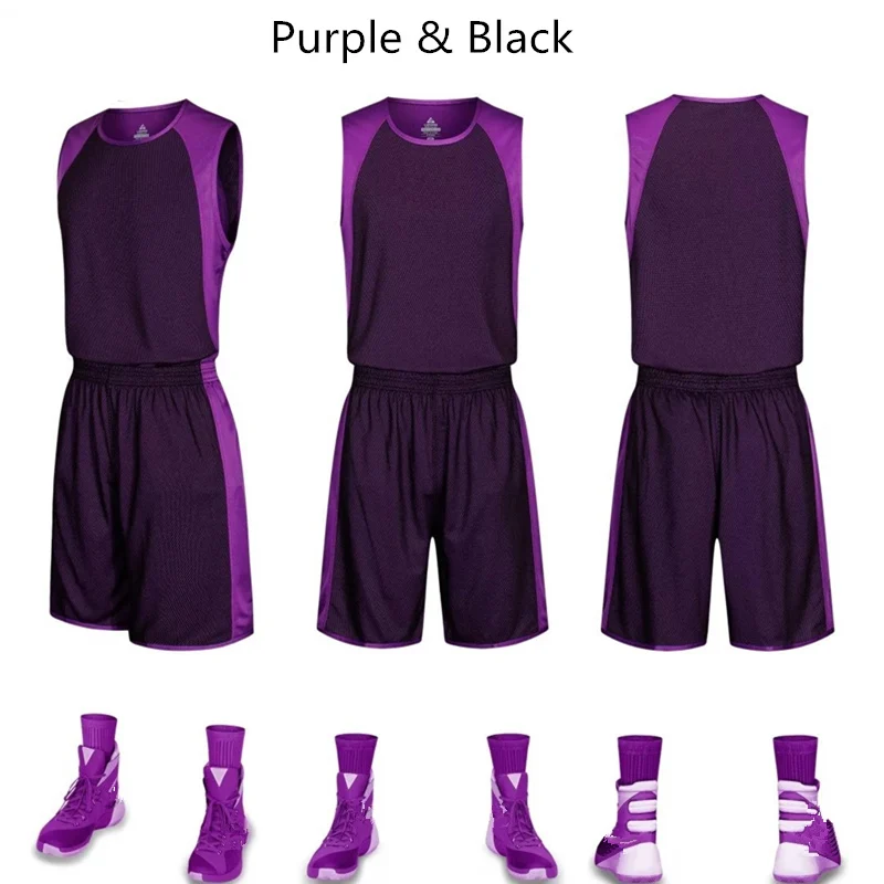 Двухсторонние носимые баскетбольные трикотажные изделия комплекты униформы спортивные дышащие тренировочные костюмы мужские баскетбольные Майки Шорты