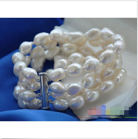 

p3170 4row 12mm white baroque freshwater cultured pearl bracelet 8inchs @^Noble style Natural Fine jewe SHIPPING new >>free ship
