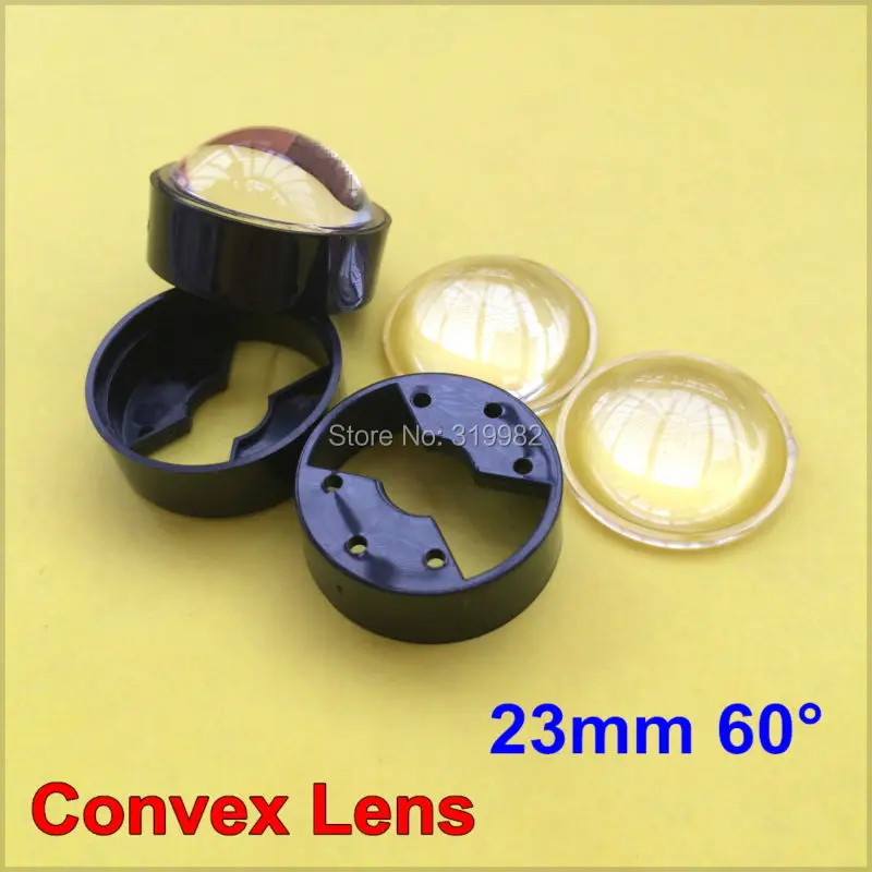 

10 sets Acrylic LED Lens 23mm 60 degree with Black holder set sell bracket optical car lenses Semicircular Convex power lens