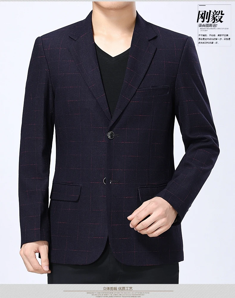 WAEOLSA Elegance Men Blazers Navy Blue Wine Red Suit Jackets Man Plaid Blazer Masculino Slim Fit Suit Coat Male Uniform Office (10)