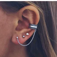 Этническая Племенной серебро Винтаж серебро простой набор серьга с цепочкой для Для женщин панк резные ухо альпинист Вечерние ювелирные изделия