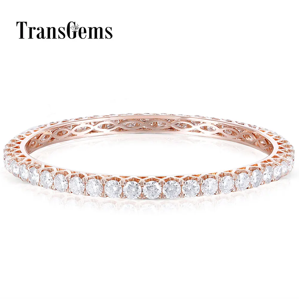 

TransGems Solid 14K Rose Gold 4MM GH Color Moissanite Bangle for Women Diameter 58MM Ladies Beacelet Wedding Gift