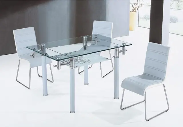 Mesa de comedor ajustable con 12 mm de vidrio templado y la cubierta ... Mesa de comedor ajustable con 12 mm de vidrio templado y la cubierta ...