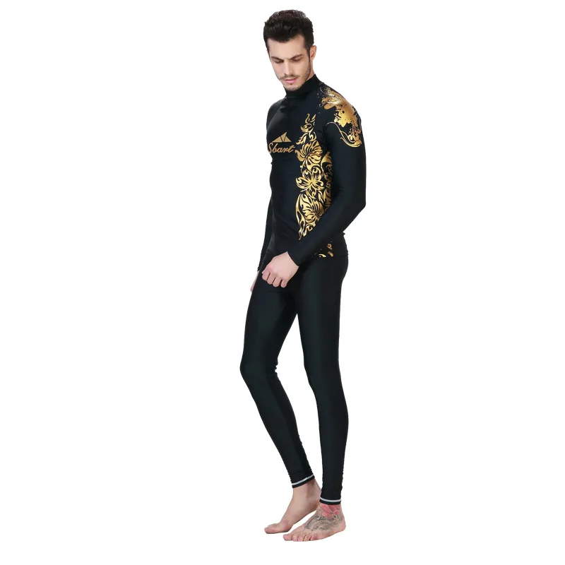 SBART золото печатных Рашгард wimwear для мужчин сыпь охранников футболки топы корректирующие Дайвинг костюмы Гидрокостюмы подводное плавание сёрф