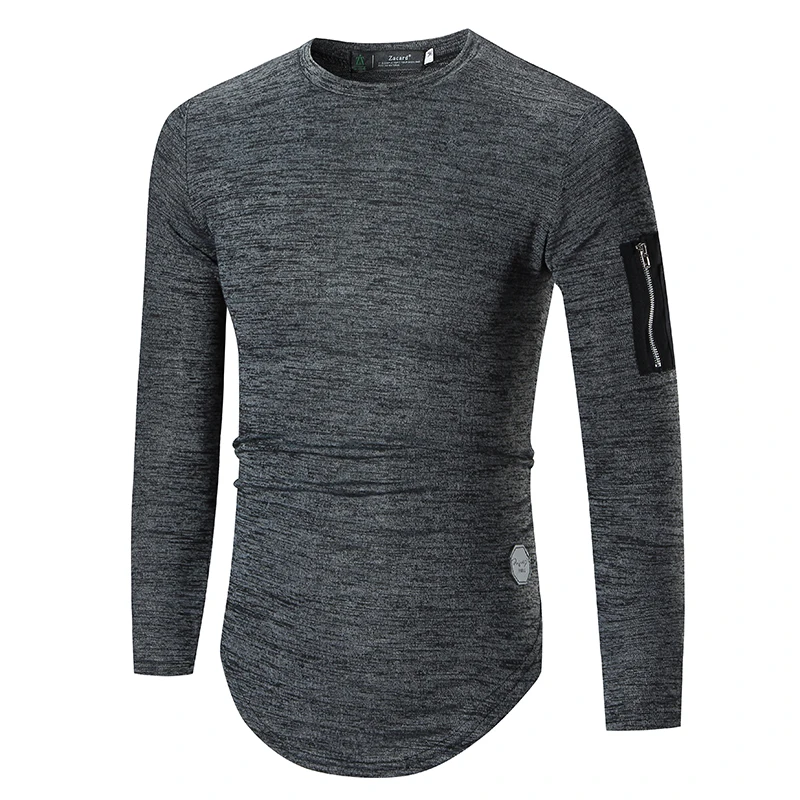 2018 Men Long Sleeve Solid Streetwear t shirt Longline Curve Hem hip hop tshirt Slim Fit Striped Bib T Shirts Tops Tee