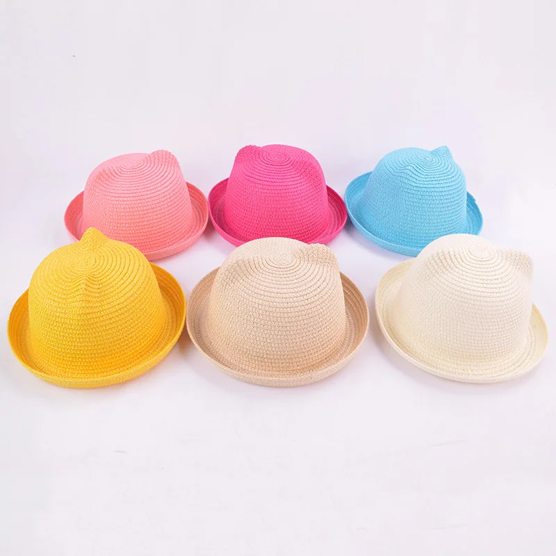 Baby Hat Kids Bucket Hat Kids Sun Hat Fashion Lovely Girls Boys Straw Hats Headdress Summer Kids Baby Bucket Sun Hat Cute Ear Solid Floppy Beach Cap For Children