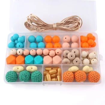 

Let's Make Baby Teether Carft Set Wooden Crochet Beads Bright Color Sensory Toy DIY Jewelry Nursing Necklace For Kids Teething