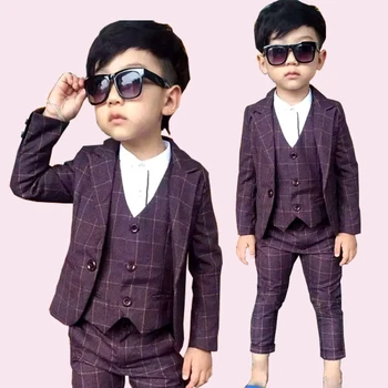 

British Style child Suits Blazers + Pant + Vest 3-pieces sets Boy Casual Costumes fashion Gentle Kids Prince Garment Sets