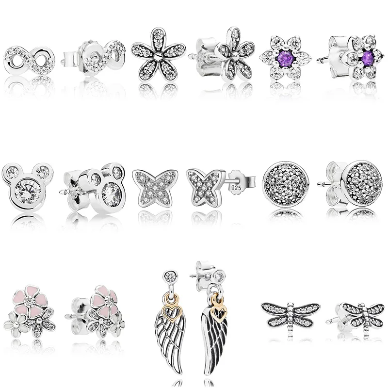

9 Style 1 Pair Women Ear Studs Lucky Eight Flower Wing Crystal Diy Earrings for Women Wedding Party Jewelry