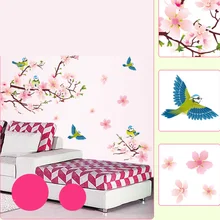 2106 Hot Sale Decorative Wall Sticker Peach Blossom Bird Flower Floral Wallpaper Mural Living Room Home