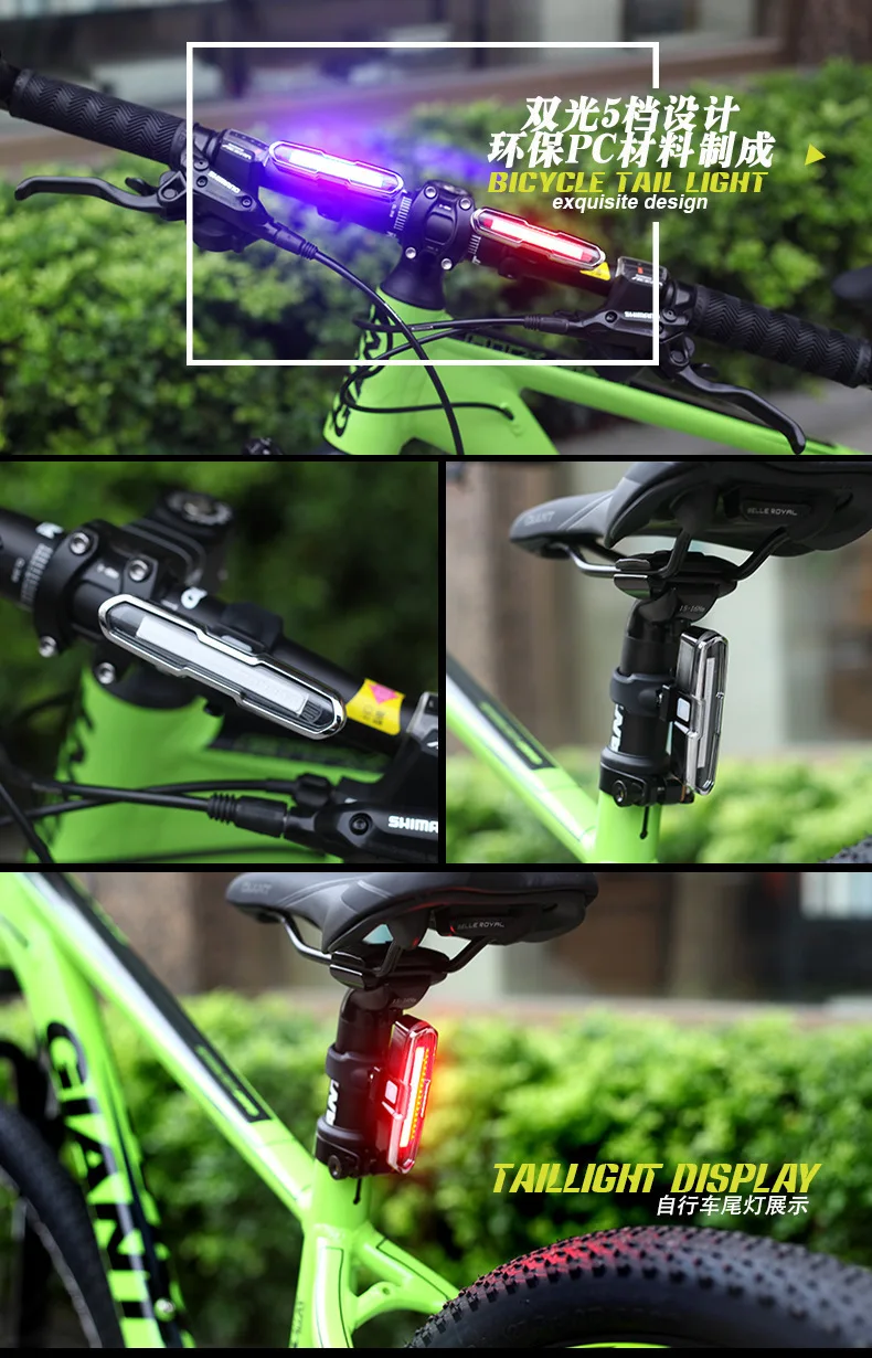 Excellent USB Rechargeable Front Rear Bicycle Light Lithium Battery LED Bike Taillight Cycling Helmet Light Lamp Mount Bicycle Accessories 4