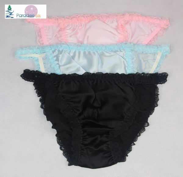 Women's Pure Silk Lace String Bikinis Panties Lot 3 pairs in One Pack