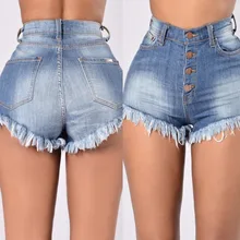 Летние Новые Модные женские джинсовые шорты пуговицы в один ряд женские джинсы тонкие сексуальные джинсовые шорты с бахромой женские джинсовые шорты