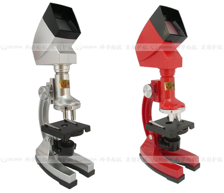 

NEW Arrival 2PCS/LOT 1200X Kids biological microscope with Red and Silver color LED light and Projector children birthday gift