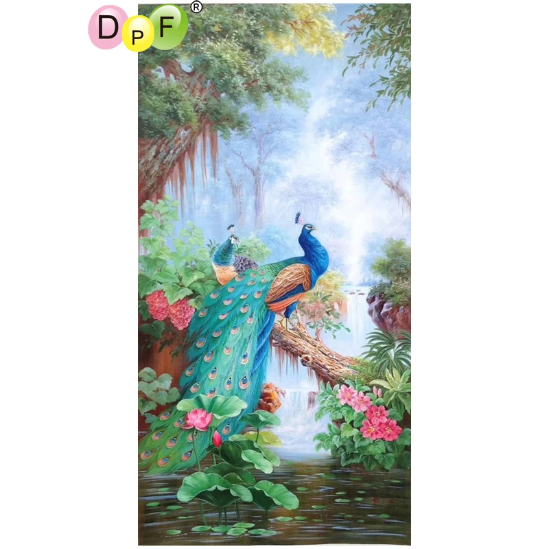 

DPF The waterfall peacock 5D home decor diamond mosaic square crafts diamond embroidery needlework diamond painting cross stitch