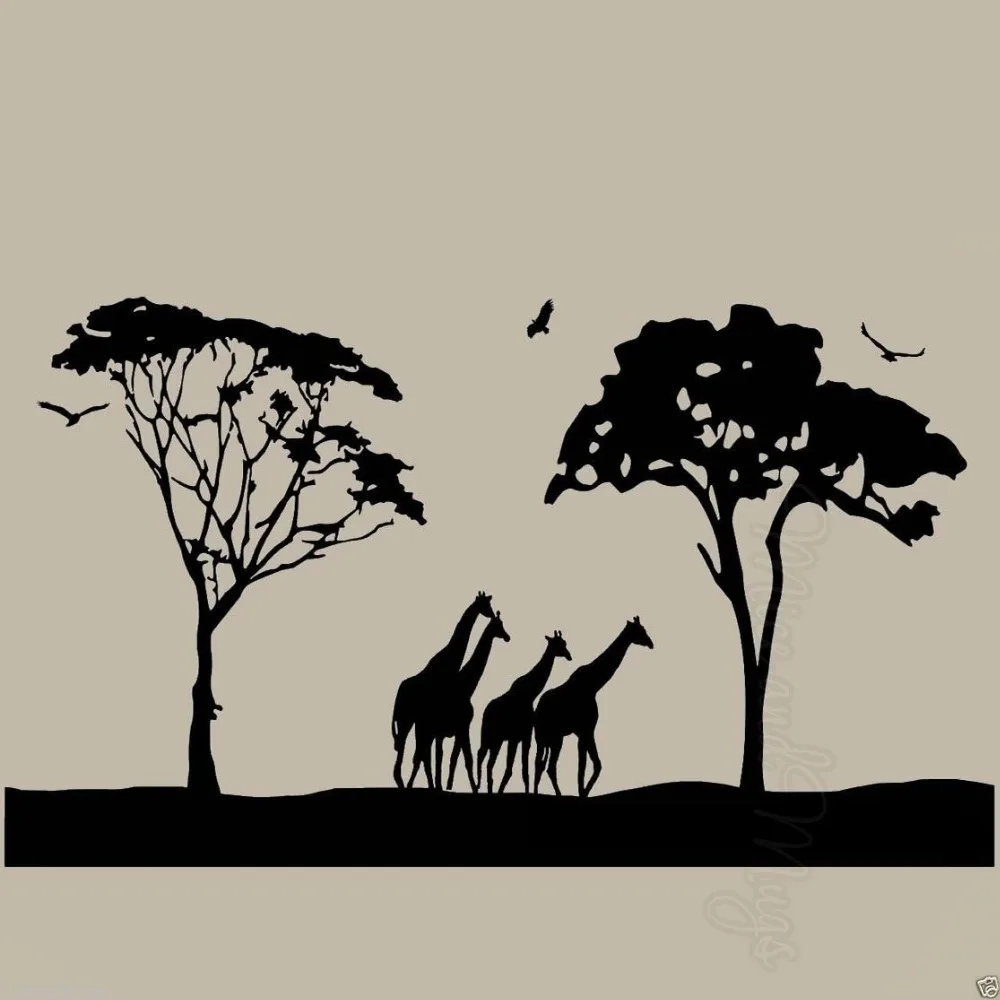 New Arrival African Wall Decal Africa Animals Safari Giraffe Mural Art