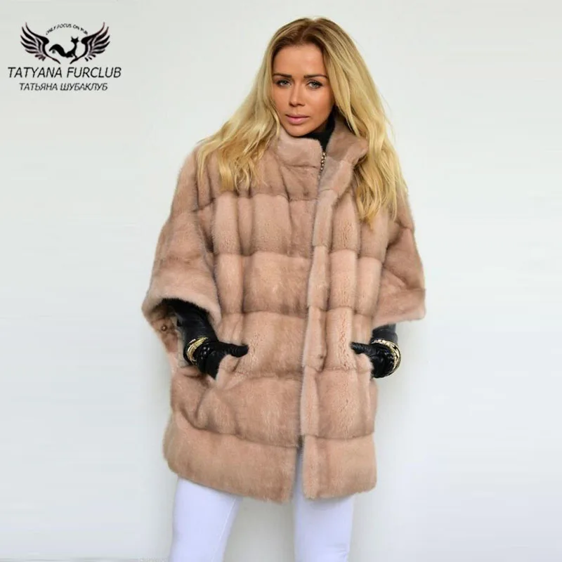 

Tatyana 2019 Popular Real Fur Coat Women High Quality Mink Fur Coats Fashion Winter Thick Bat Type Mink Fur Jackets Warm Coat