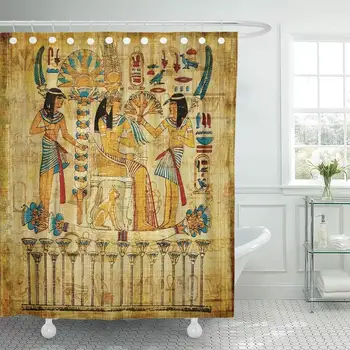 

Fabric Shower Curtain Hooks Brown Egypt Old Egyptian Papyrus Yellow Ancient Painting Vintage Wall History Parchment