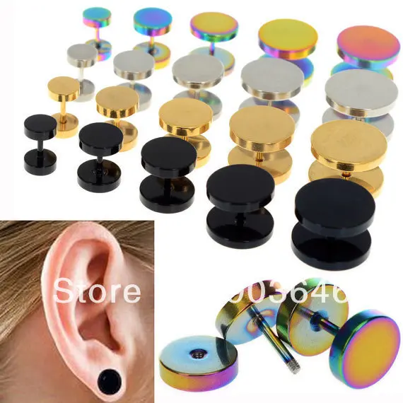 

50pcs Free Shippment Stainless Steel Fake Cheater Ear Gauges Plugs Women/Men Punk Ear Piercings Earrings