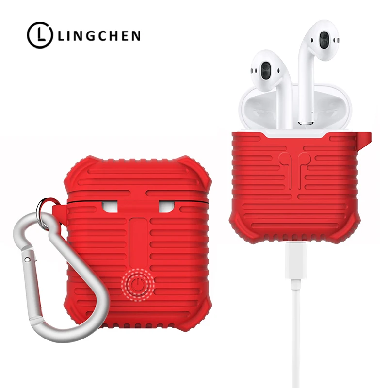 

LINGCHEN Earphone Case For Airpods Soft Silicone Case Shockproof Cover Headphone Anti-knock Protection For Airpod Box with Strap