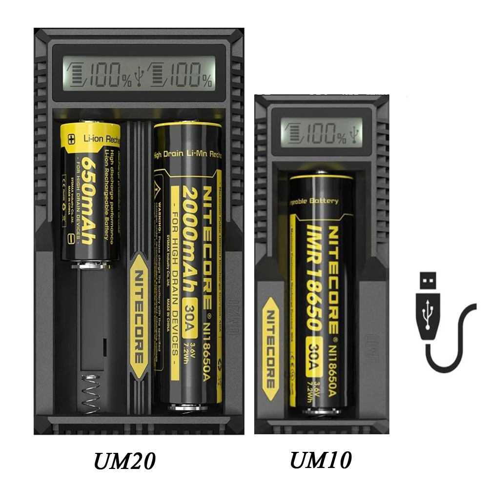 Nitecore UM10 UM20 ЖК-дисплей Цифровой Смарт USB зарядное устройство 18650 17650 17670 RCR123A 16340 14500 зарядное устройство