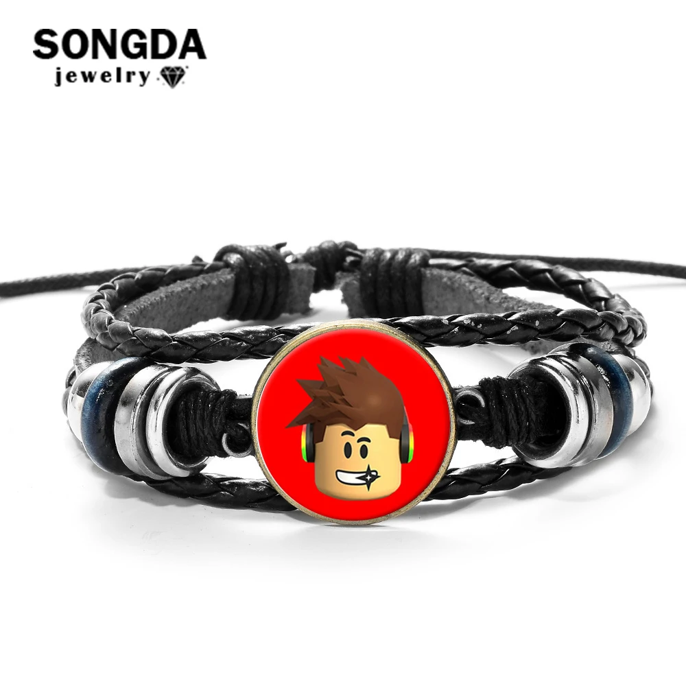 

SONGDA Brand Fashion New Design Game Roblox Leather Bracelet Homme Black Braided Adjustable Bracelets & Bangles for Little Boys