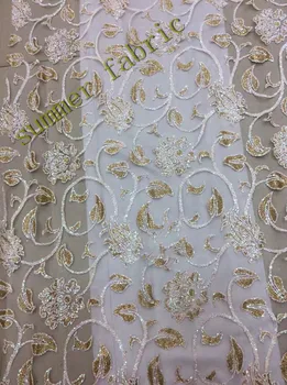 

Sequin Embroidery Design African French Glitter Lace Wedding Nigerian Tulle Lace Fabric white gold Lace Fabric