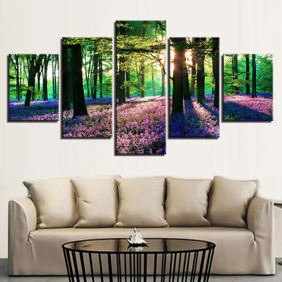 5-piece-canvas-wall-art-Forest-Purple-Lavender-Flowers-5pcs-Canvas-Set-Print-Wall-Art-Home (2)