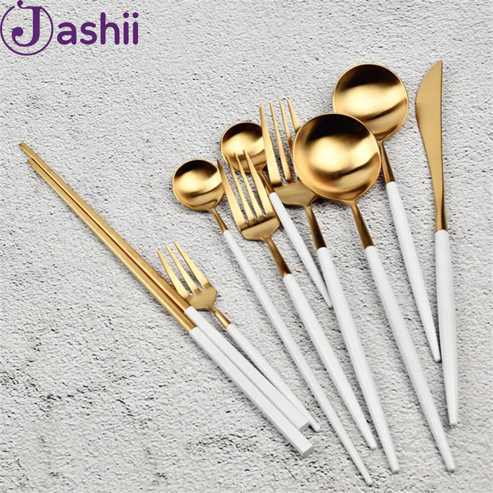 JASHII набор посуды из нержавеющей стали белый с золотым ножом вилка для торта столовые приборы кухонные принадлежности 1 шт