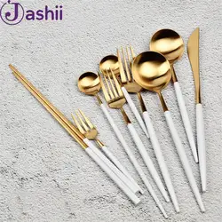 Jashii столовая посуда из нержавеющей стали набор белый с золотым ножом вилка для торта посуда столовый сервиз столовые приборы кухонные