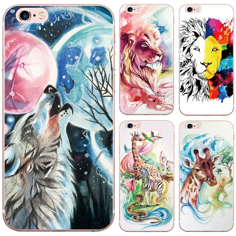 Hand Drawing Cute Animal Tiger Lion Wolf Deer Pattern Case for iphone 5 5S SE 6 6S 7 Clear Soft Silicon TPU Phone Back Cover |