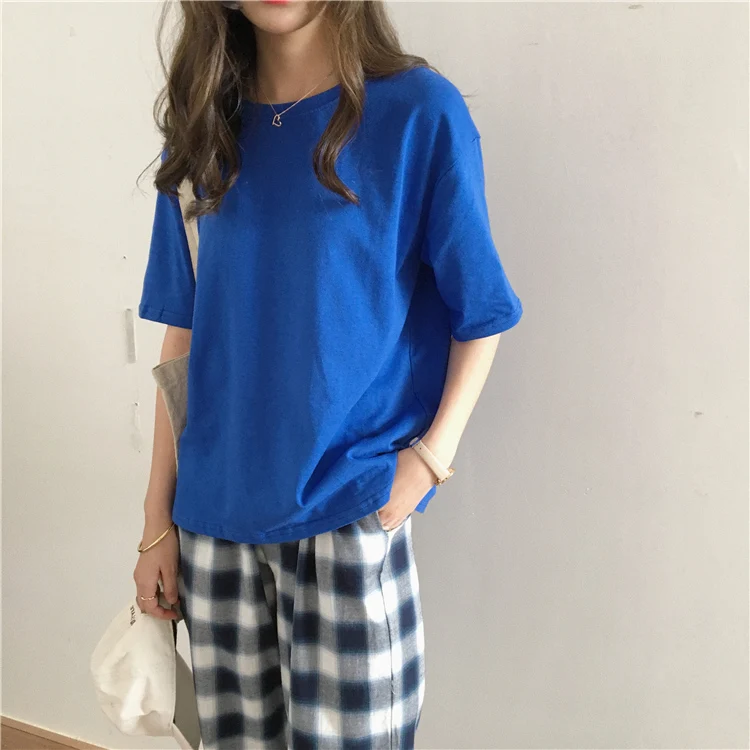 Jielur футболка 15 однотонная Базовая футболка женская повседневная с круглым вырезом Harajuku летний топ корейский хипстер белая футболка S-XL Прямая поставка
